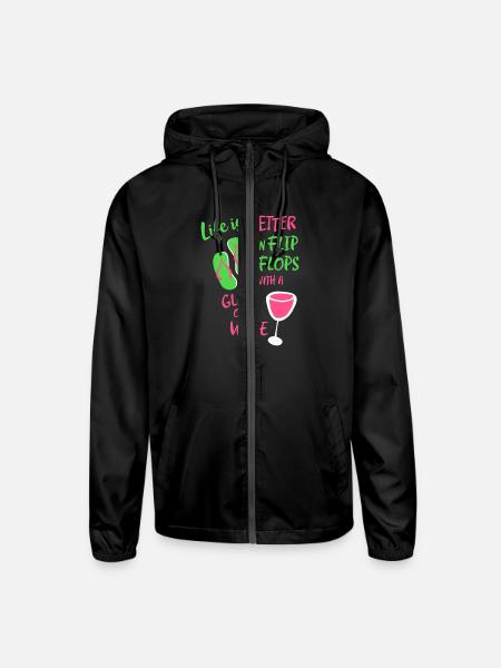 Life is Better in Flip Flops With a Glass of Wine - Unisex Lightweight Windbreaker Jacket - black - Front