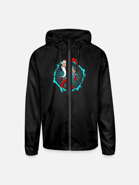 The Crazy Santa With Halftone - Unisex Lightweight Windbreaker Jacket - black
