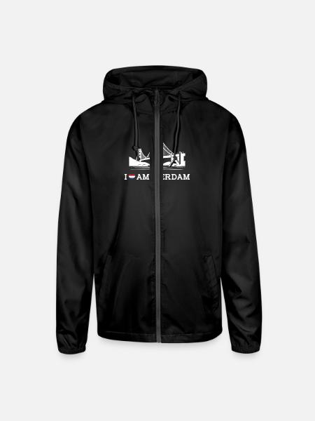 I Love Amsterdam Flag Heart Golden Gate Bridge Pun - Unisex Lightweight Windbreaker Jacket - black - Front