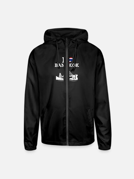 I Love Bangkok Thailand Golden Gate Bridge Flag - Unisex Lightweight Windbreaker Jacket - black - Front