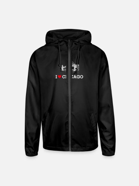 I Love Chicago Humor Golden Gate Bridge Heart Flag - Unisex Lightweight Windbreaker Jacket - black - Front