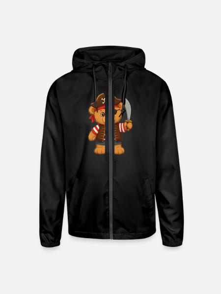 Teddy bear pirate - Unisex Lightweight Windbreaker Jacket - black - Front