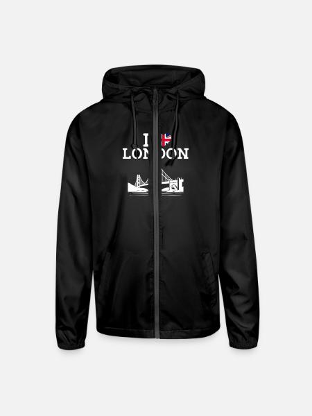 I Love London Golden Gate Cool England Heart Flag - Unisex Lightweight Windbreaker Jacket - black - Front