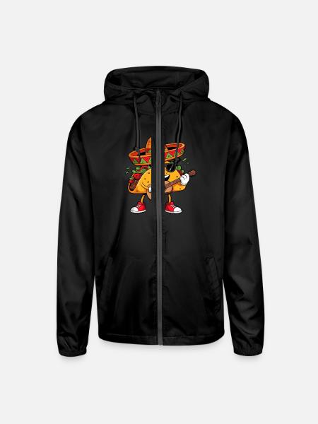 Funny Singing Taco Boys Kids Men Cinco De Mayo - Unisex Lightweight Windbreaker Jacket - black - Front