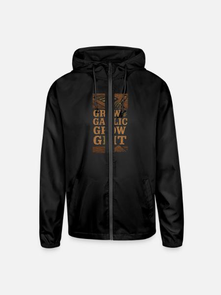 Garlic Grower Homesteader Garden Harvest Pride CSA - Unisex Lightweight Windbreaker Jacket - black - Front