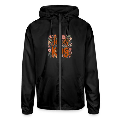 Jesus Is King – Floral Christian Typography Design - Unisex Lightweight Windbreaker Jacket