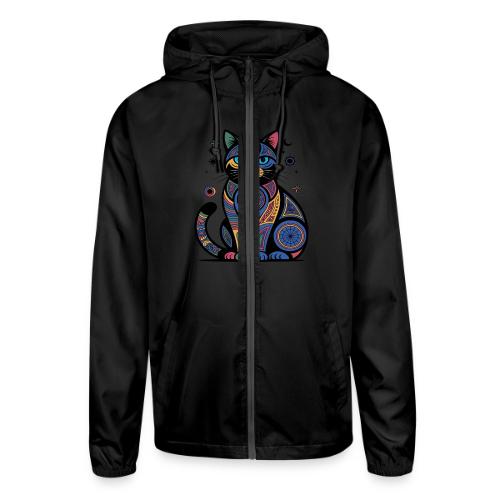 Vibrant Geometric Cat Mandala - Unisex Lightweight Windbreaker Jacket
