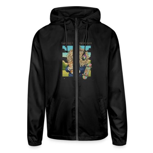Gaming Cat Adventure: Pizza & Skates - Unisex Lightweight Windbreaker Jacket