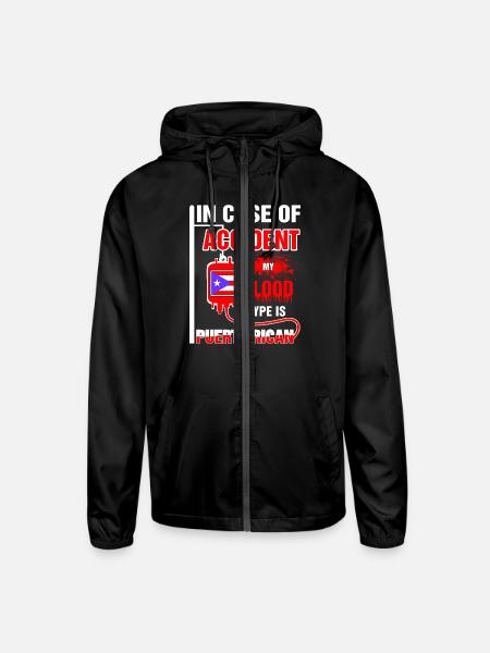 My Blood Type is Puerto Rican - Unisex Lightweight Windbreaker Jacket - black - Front
