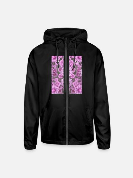 Pretty Pink Floral Design Theme - Unisex Lightweight Windbreaker Jacket - black - Front