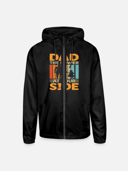Dad The Power At Your Side I Dad - Unisex Lightweight Windbreaker Jacket - black - Front