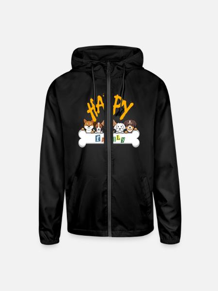 Happy Dog Family - Unisex Lightweight Windbreaker Jacket - black - Front