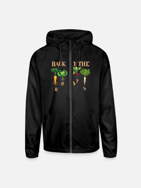 Back To The Roots vegetables Gardening graphic - Unisex Lightweight Windbreaker Jacket - black - Front