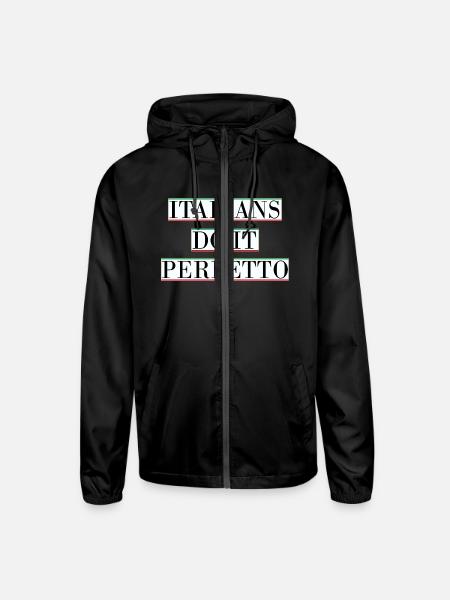Italian, Italians say perfetto - Unisex Lightweight Windbreaker Jacket - black - Front