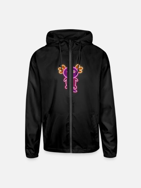axolotl, cute axolotl, cute, salamander, kawaii, p - Unisex Lightweight Windbreaker Jacket - black - Front