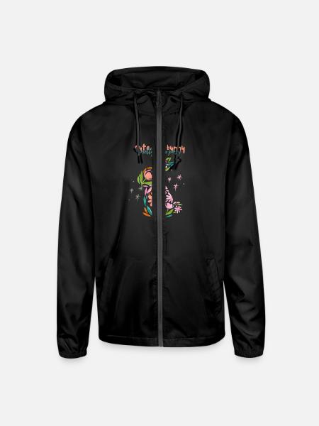 Flower Lover Bunny Shirt Gift For Easter. - Unisex Lightweight Windbreaker Jacket - black - Front