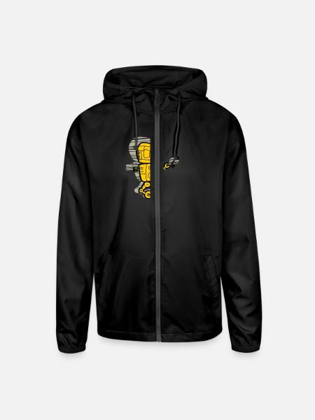delivery robot in yellow and black color scheme - Unisex Lightweight Windbreaker Jacket - black - Front
