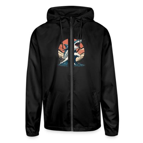 Fierce Shark Breaking Through Waves - Unisex Lightweight Windbreaker Jacket