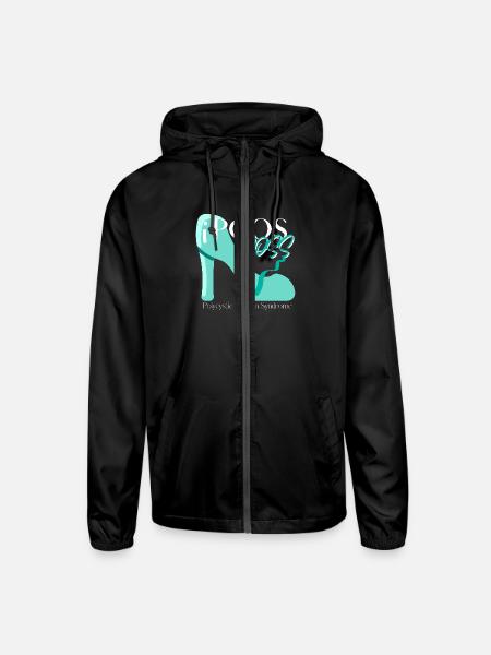 PCOS BOSS Babe Polycystic Ovary Syndrome Teal - Unisex Lightweight Windbreaker Jacket - black - Front