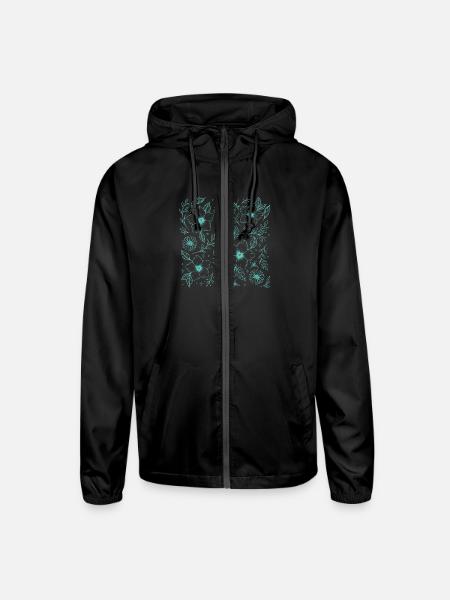 Floral Pattern Cyan - Unisex Lightweight Windbreaker Jacket - black - Front