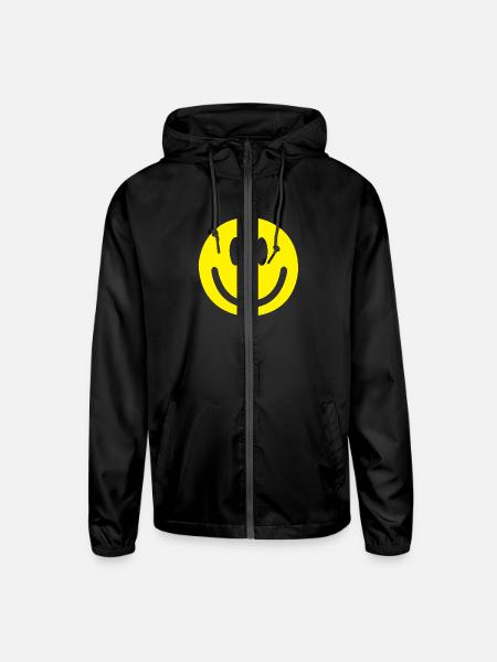 Smiley face - Unisex Lightweight Windbreaker Jacket - black - Front