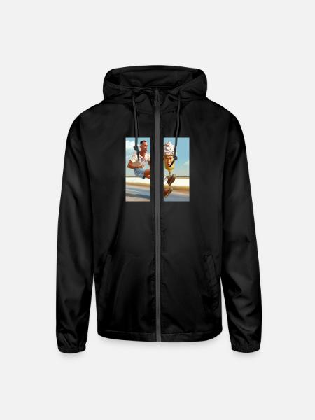 A man riding a skateboard with an ice cream cone - Unisex Lightweight Windbreaker Jacket - black - Front