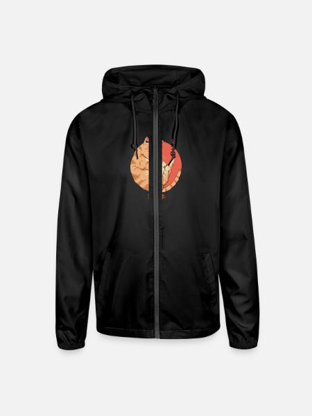 Japanese Cat - Unisex Lightweight Windbreaker Jacket - black