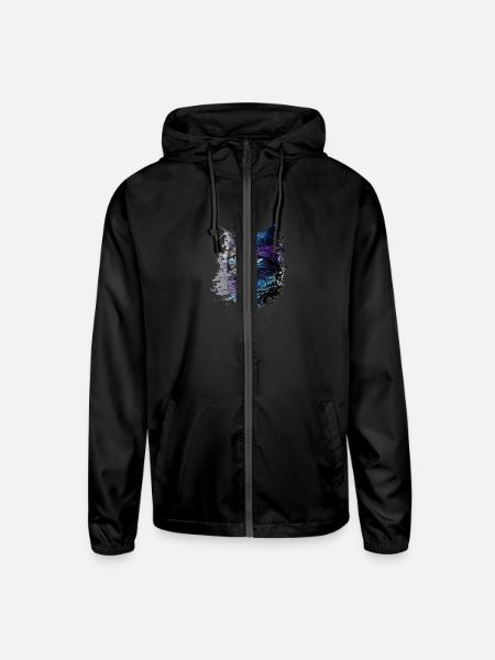 Cat design "Blue cat" - Unisex Lightweight Windbreaker Jacket - black