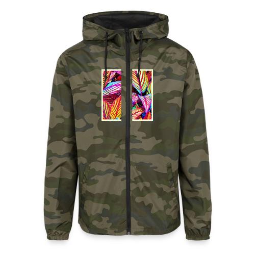 Striped Neon Leaves Design - Unisex Lightweight Windbreaker Jacket