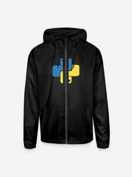 Python Programming Pixelart - Unisex Lightweight Windbreaker Jacket - black - Front