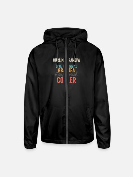 curling grandpa just like a normal grandpa except - Unisex Lightweight Windbreaker Jacket - black - Front