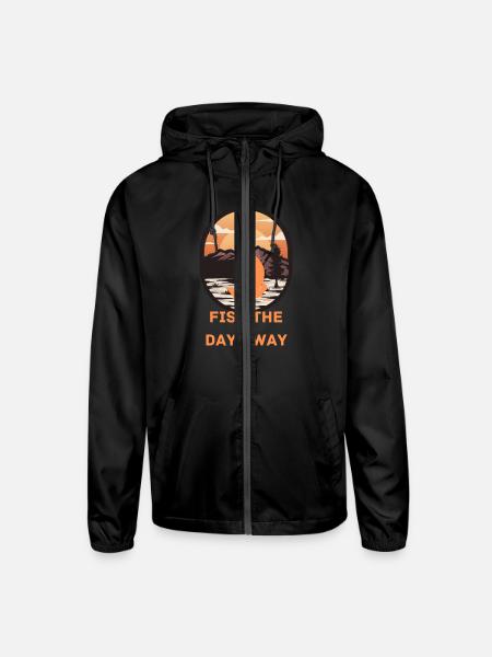 Fish The Day Away - Unisex Lightweight Windbreaker Jacket - black - Front