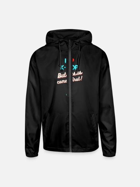 I Love K Pop But Jesus Comes First - Unisex Lightweight Windbreaker Jacket - black