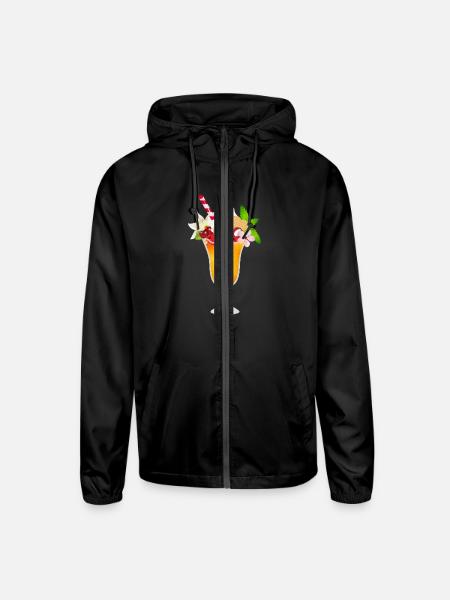 Fruity Ice Cream Sundae with Whipped Cream - Unisex Lightweight Windbreaker Jacket - black - Front