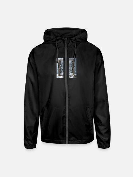 Snowy Tree Background - Unisex Lightweight Windbreaker Jacket - black - Front