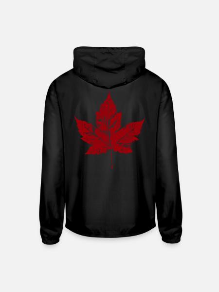 Canada Maple Leaf Souvenir Retro Distressed - Unisex Lightweight Windbreaker Jacket - black - Back