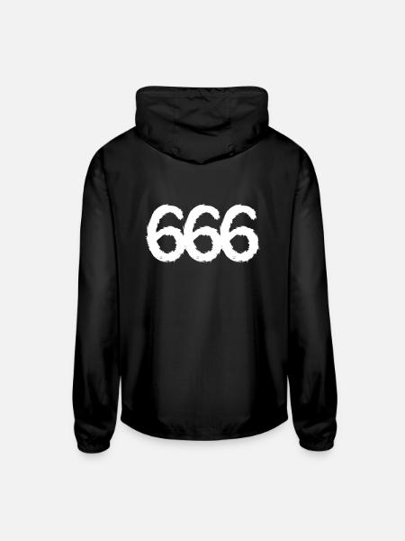 666 symbol number white - Unisex Lightweight Windbreaker Jacket - black