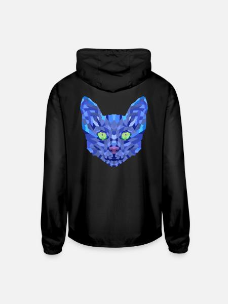 Blue cat face - Unisex Lightweight Windbreaker Jacket - black