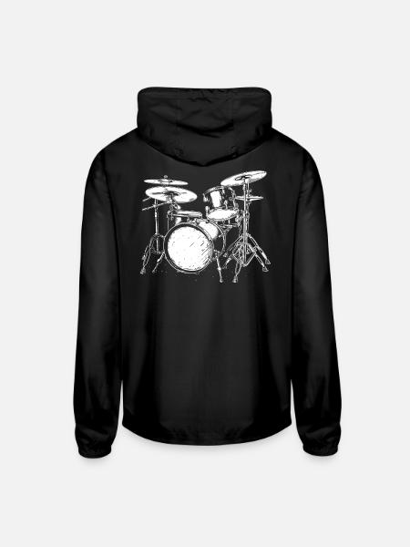 Trap Set Sketch - Unisex Lightweight Windbreaker Jacket - black - Back