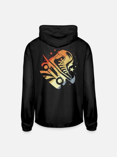 Vintage Roller Skates Drawing - Unisex Lightweight Windbreaker Jacket - black - Back