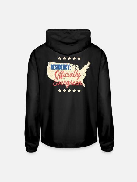 Green Card Residency Officially Evergreen - Unisex Lightweight Windbreaker Jacket - black
