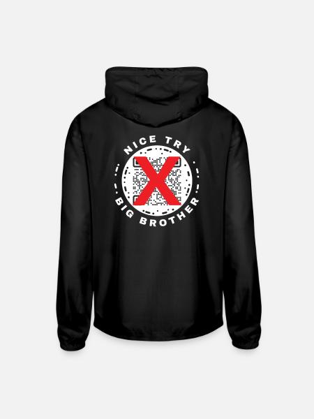 Nice Try Big Brother Privacy QR Code Design - Unisex Lightweight Windbreaker Jacket - black