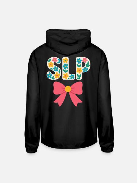 SLP Floral Speech Therapy Bow Women Speech  - Unisex Lightweight Windbreaker Jacket - black - Back