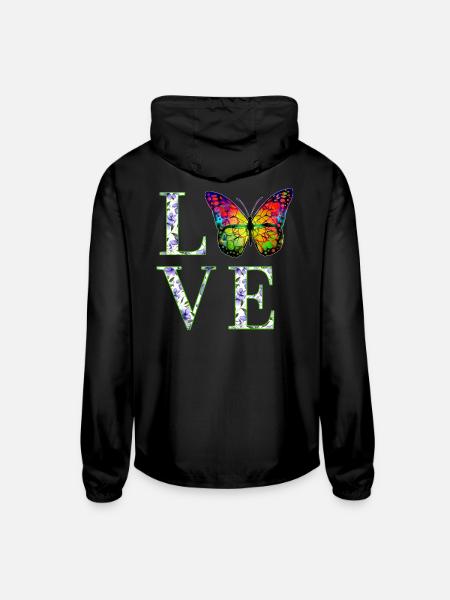 LOVE FLORAL BUTTERFLY - Unisex Lightweight Windbreaker Jacket - black