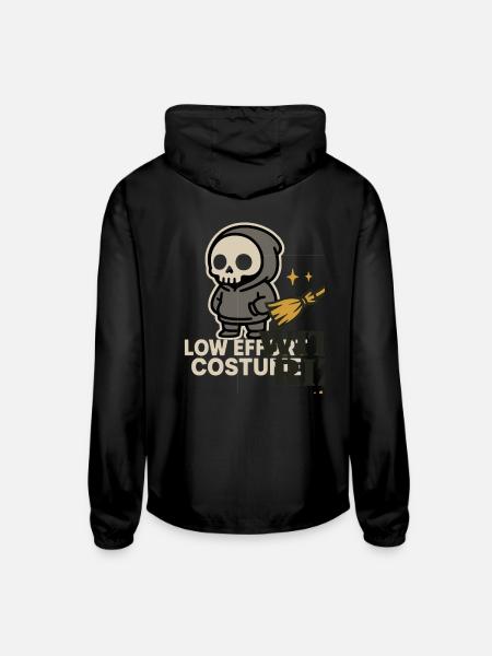 Skeleton Hoodie with Broom - Unisex Lightweight Windbreaker Jacket - black