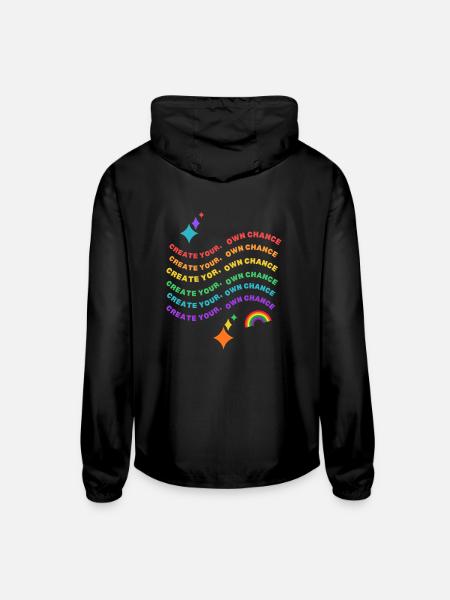 Create Your Path–Retro Rainbow Motivation T-Shirt - Unisex Lightweight Windbreaker Jacket - black - Back