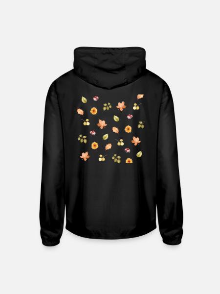 Autumn Meadow Floral Scatter - Unisex Lightweight Windbreaker Jacket - black
