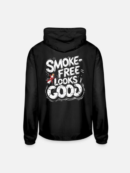 Anti Smoking Smoke Free Looks Good - Unisex Lightweight Windbreaker Jacket - black - Back