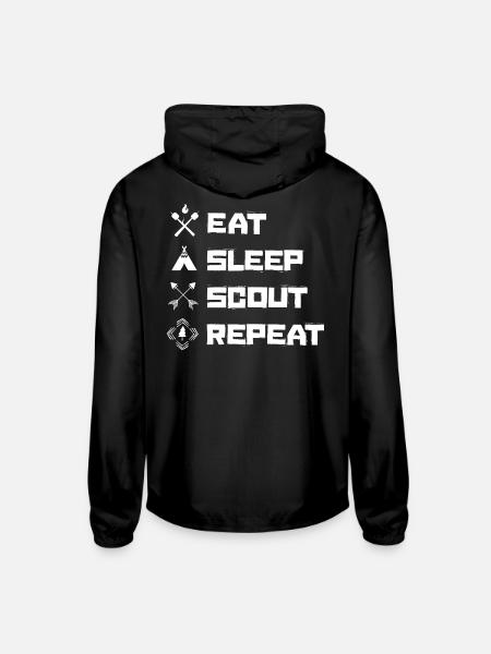 Eat Sleep Scout Repeat Scouting Hobby - Unisex Lightweight Windbreaker Jacket - black