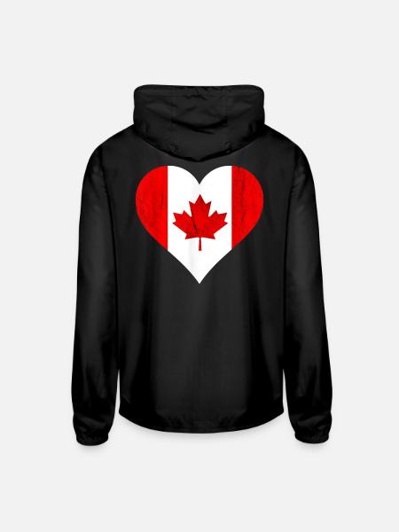 Maple Heart Canada Pride Flag Love  - Unisex Lightweight Windbreaker Jacket - black - Back